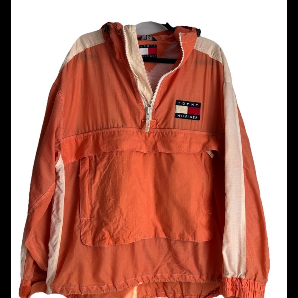TOMMY HILFIGER Men Vintage Rare 90s Orange Hooded Sail Newport Windbreaker Sz L - Picture 2 of 13